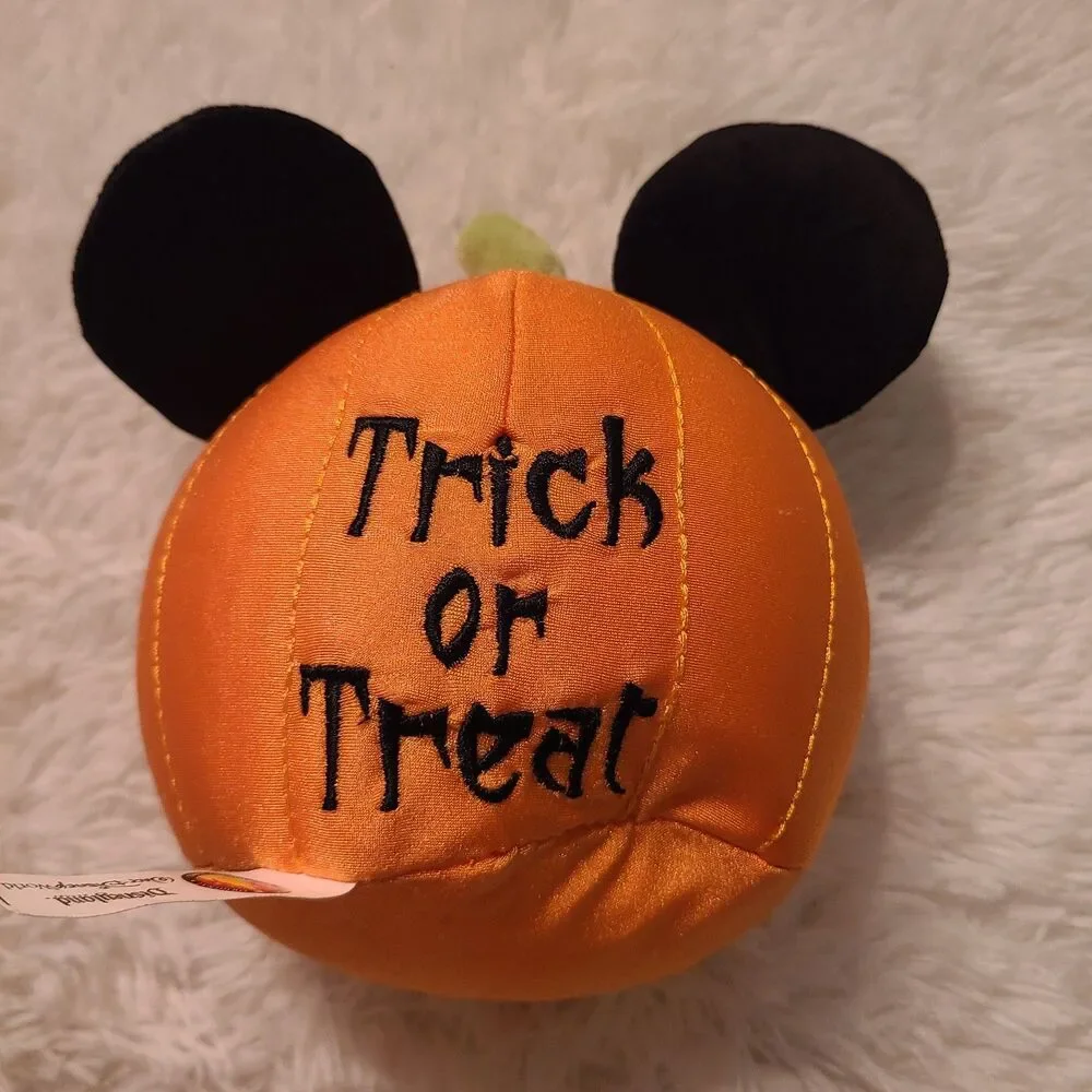 Disney Parks Mickey Mouse Pumpkin Halloween Plush Stuffed Animal Trick or Treat
